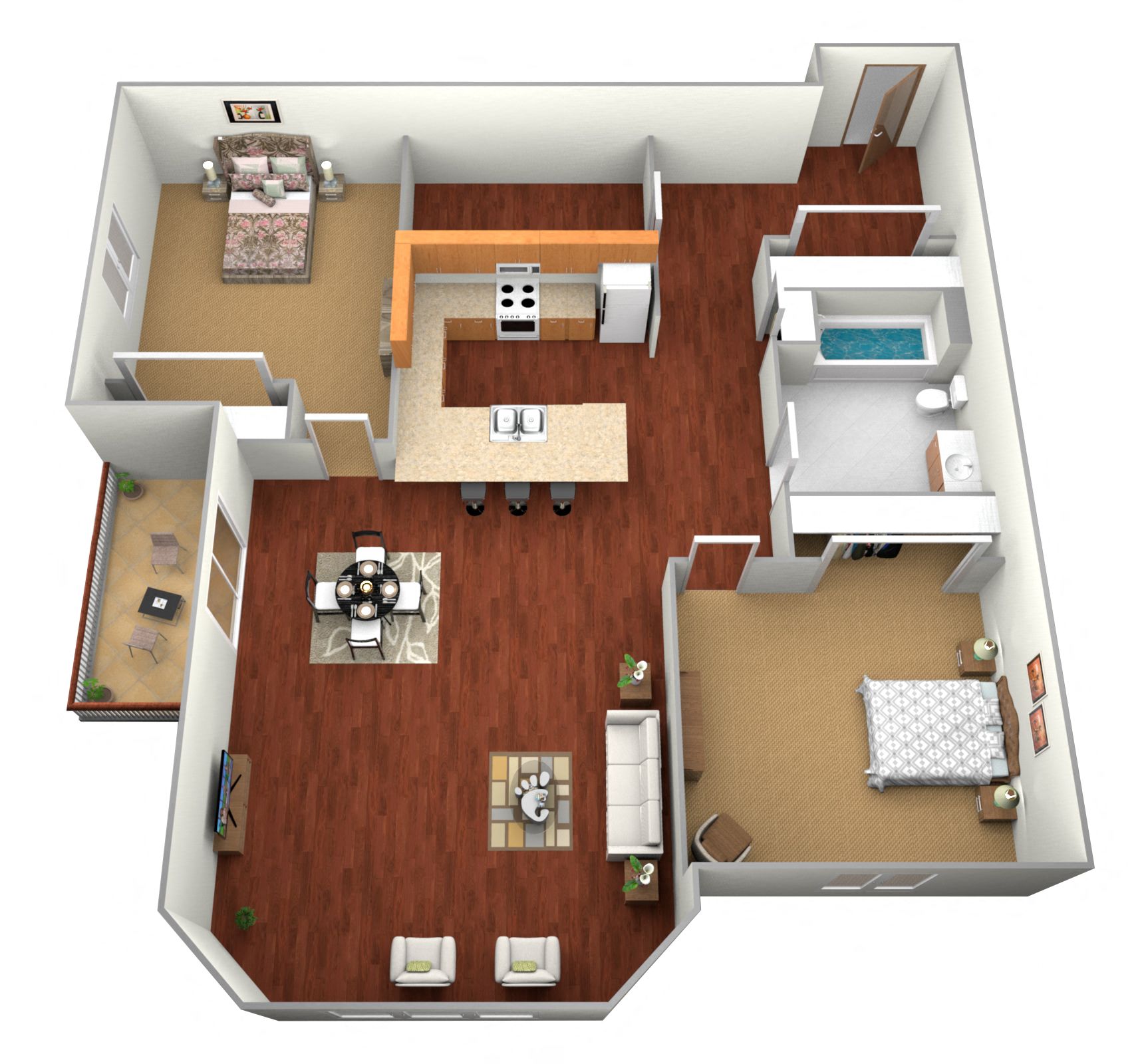 Floor plan for 2 beds, 1 bath, 1247 sqft